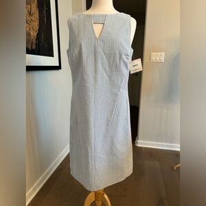 Anne Klein blue and white seersucker lined shift dress